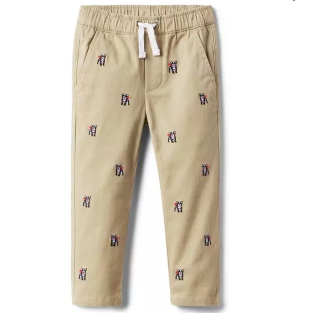 Janie and Jack Embroidered French Bulldog Pants – Jack Khaki – Size 3 Boys